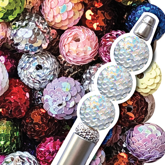 16mm silver shimmer sequin mermaid tail bubblegum beads - sold per bead