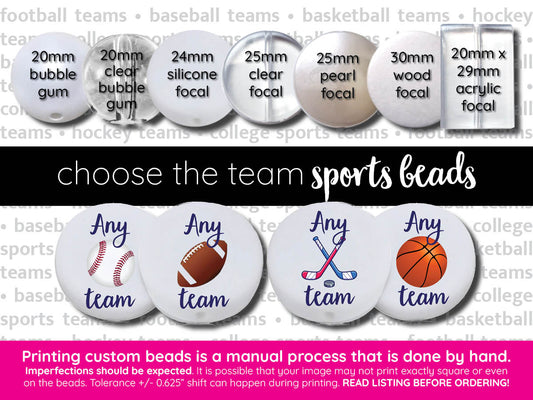 any sports team design your own custom printed beads - sold per bead