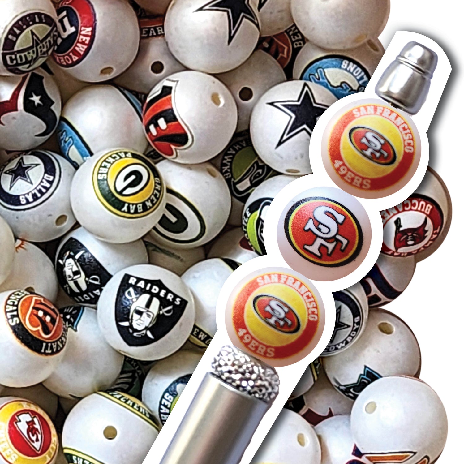 16mm san francisco 49ers nfl team logos custom printed bubblegum beads - sold per bead