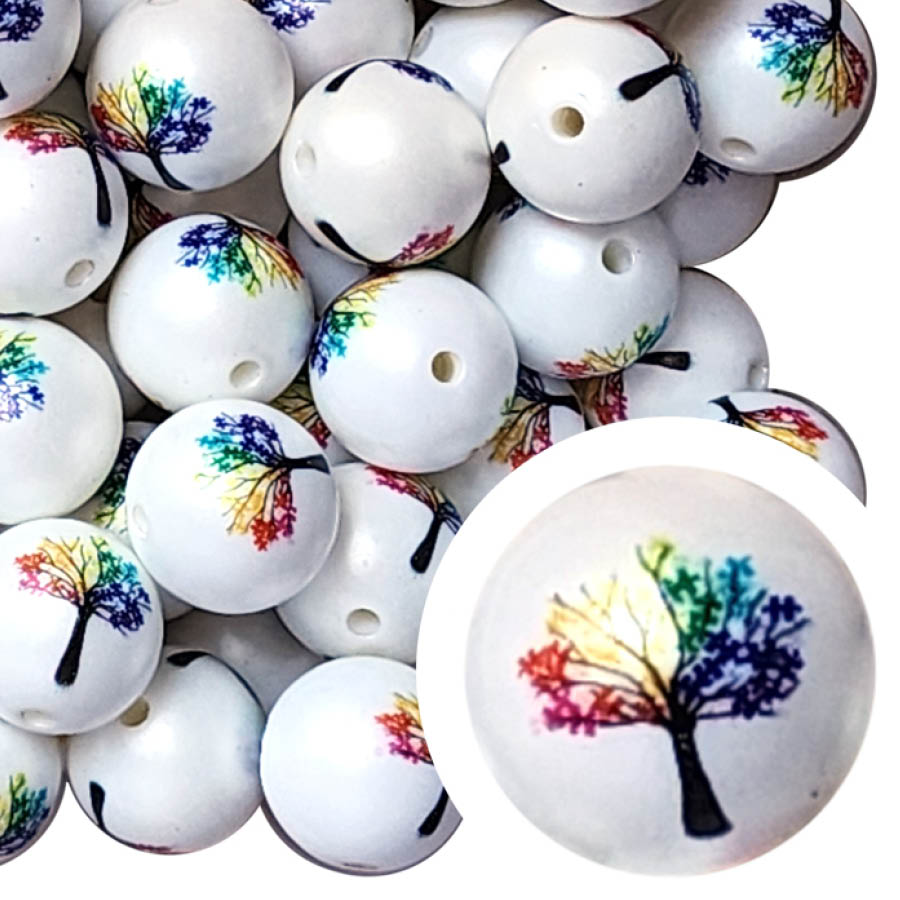 4 seasons tree 20mm printed bubblegum beads