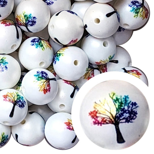 4 seasons tree 20mm printed wholesale bubblegum beads
