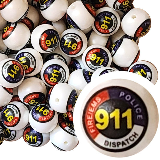 911 dispatcher 20mm printed bubblegum beads