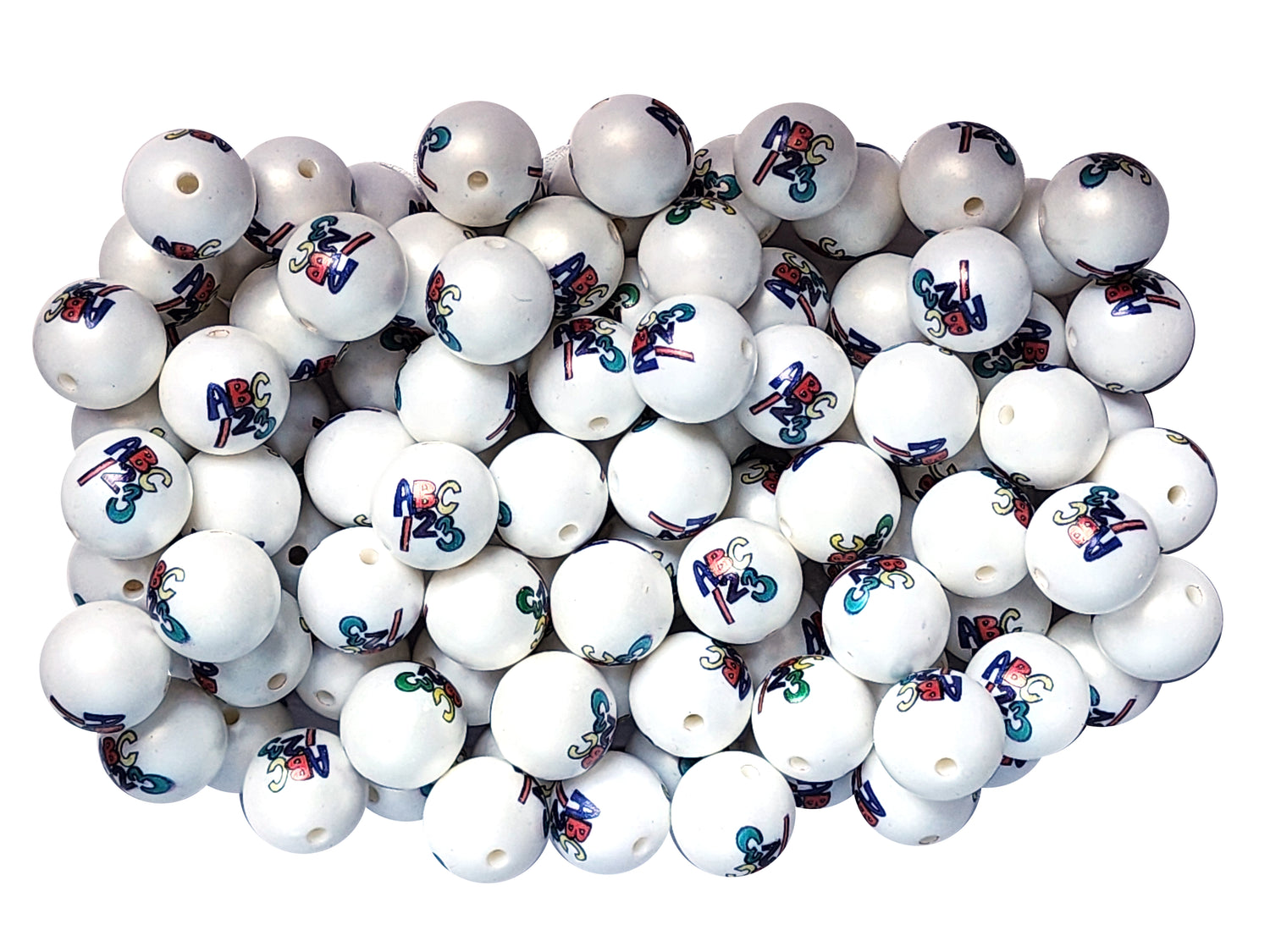 abc 123 20mm printed bubblegum beads