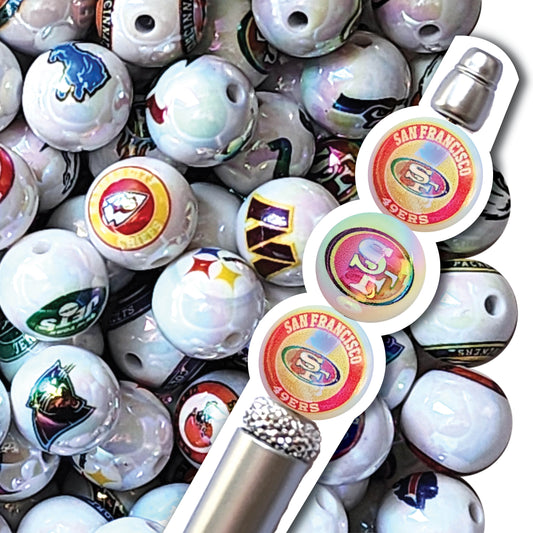 16mm AB san francisco 49ers nfl team logos custom printed bubblegum beads - sold per bead