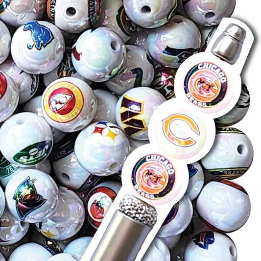 16mm AB chicago bears nfl team logos custom printed bubblegum beads - sold per bead