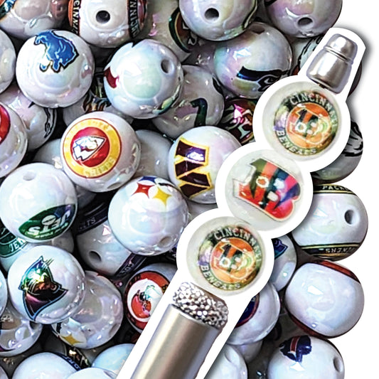 16mm AB cincinnati bengals mix nfl team logos custom printed wholesale bubblegum beads