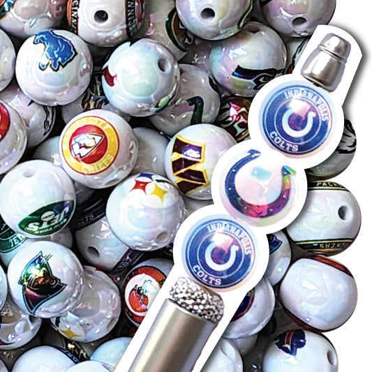 16mm AB indianapolis colts nfl team logos custom printed bubblegum beads - sold per bead