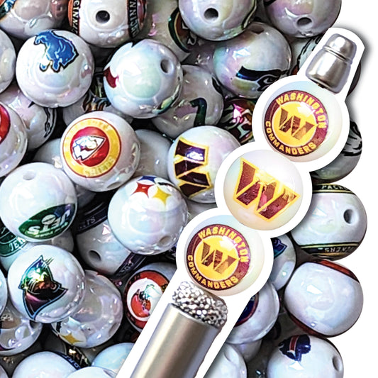 16mm AB washington commanders nfl team logos custom printed bubblegum beads - sold per bead