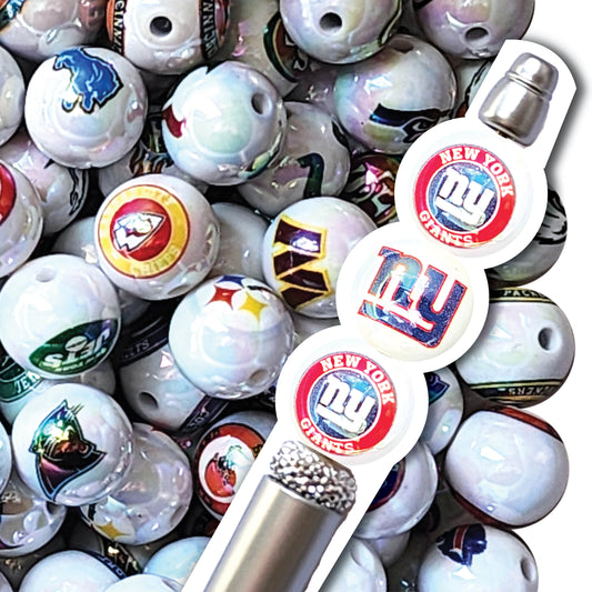 16mm AB new york giants nfl team logos custom printed bubblegum beads - sold per bead