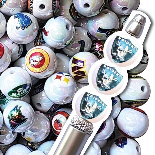 16mm AB las vegas raiders nfl team logos custom printed wholesale bubblegum beads