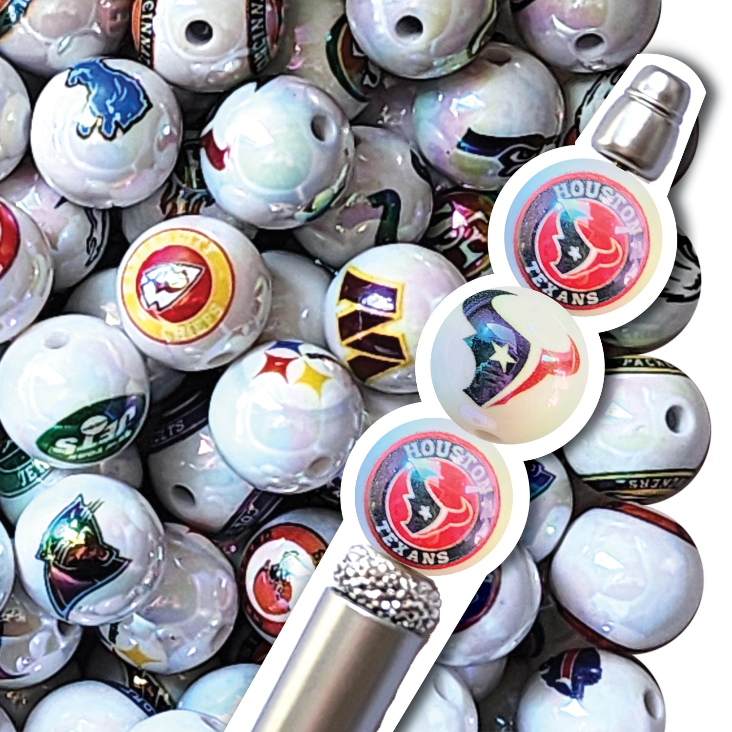 16mm AB houston texans nfl team logos custom printed bubblegum beads - sold per bead