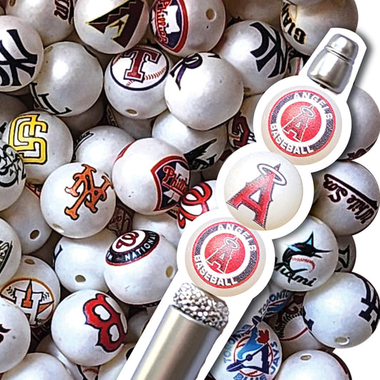 16mm los angeles angels mlb team logos custom printed bubblegum beads - sold per bead