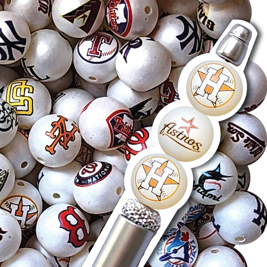 16mm houston astros mlb team logos custom printed bubblegum beads - sold per bead