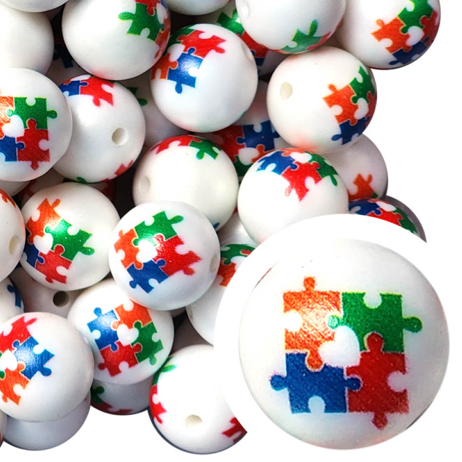 autism awareness 20mm printed wholesale bubblegum beads