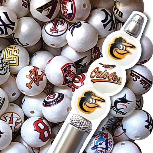 16mm baltimore orioles mix mlb team logos custom printed wholesale bubblegum beads