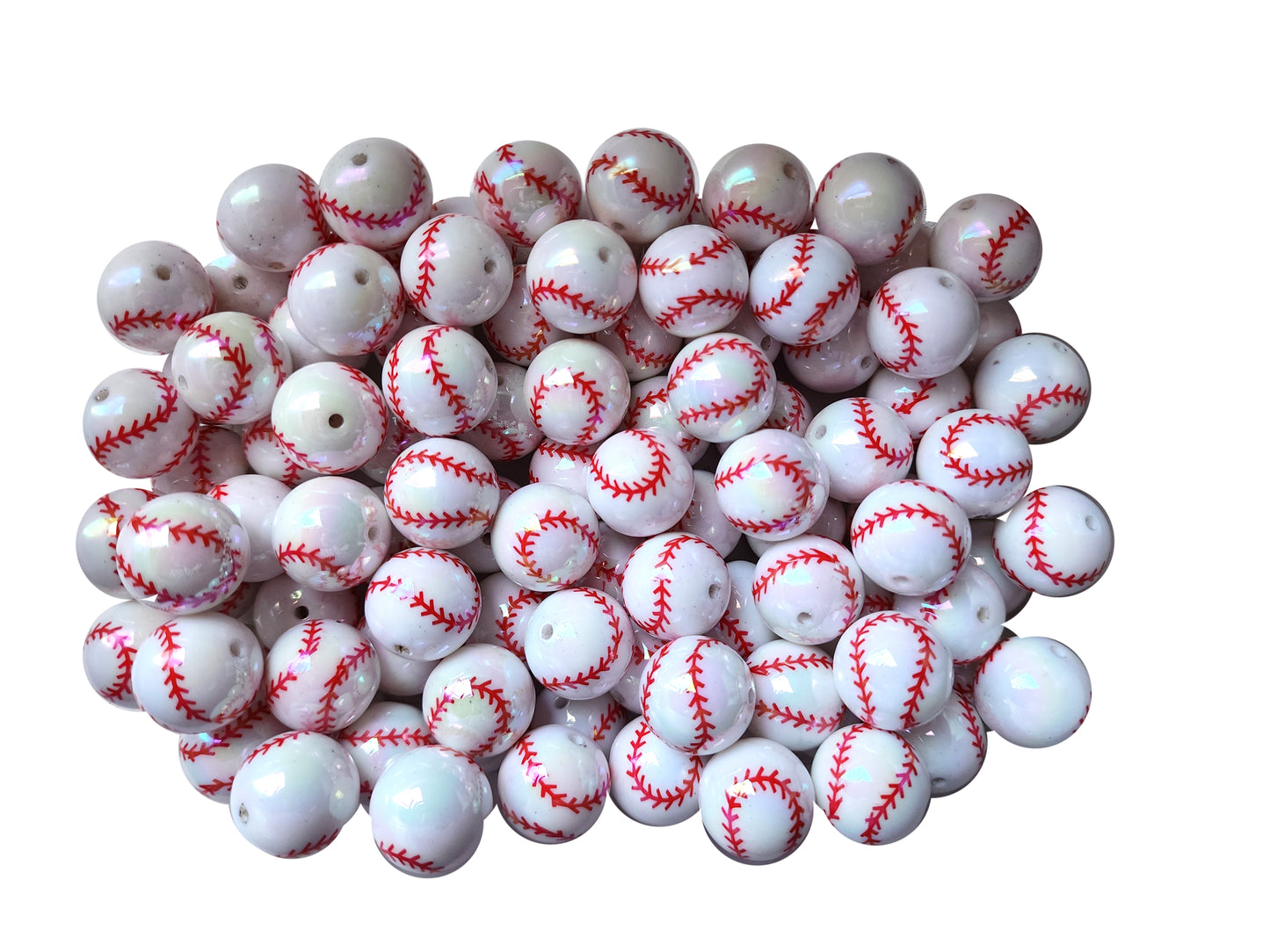 baseball AB 20mm printed bubblegum beads