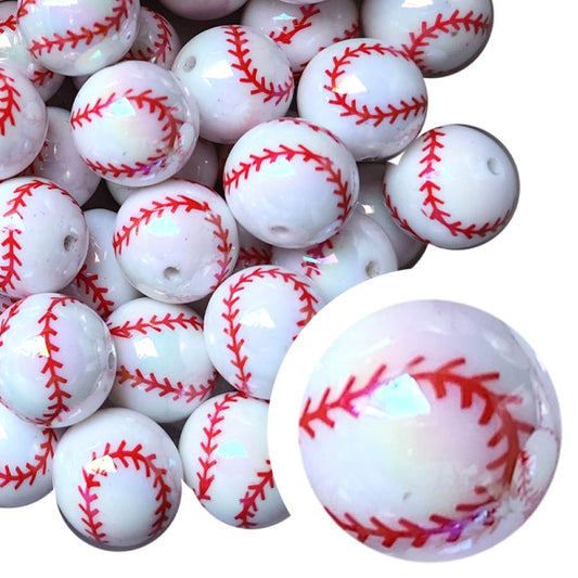 baseball AB 20mm printed wholesale bubblegum beads