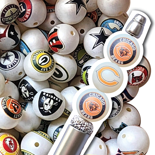 16mm chicago bears nfl team logos custom printed bubblegum beads - sold per bead