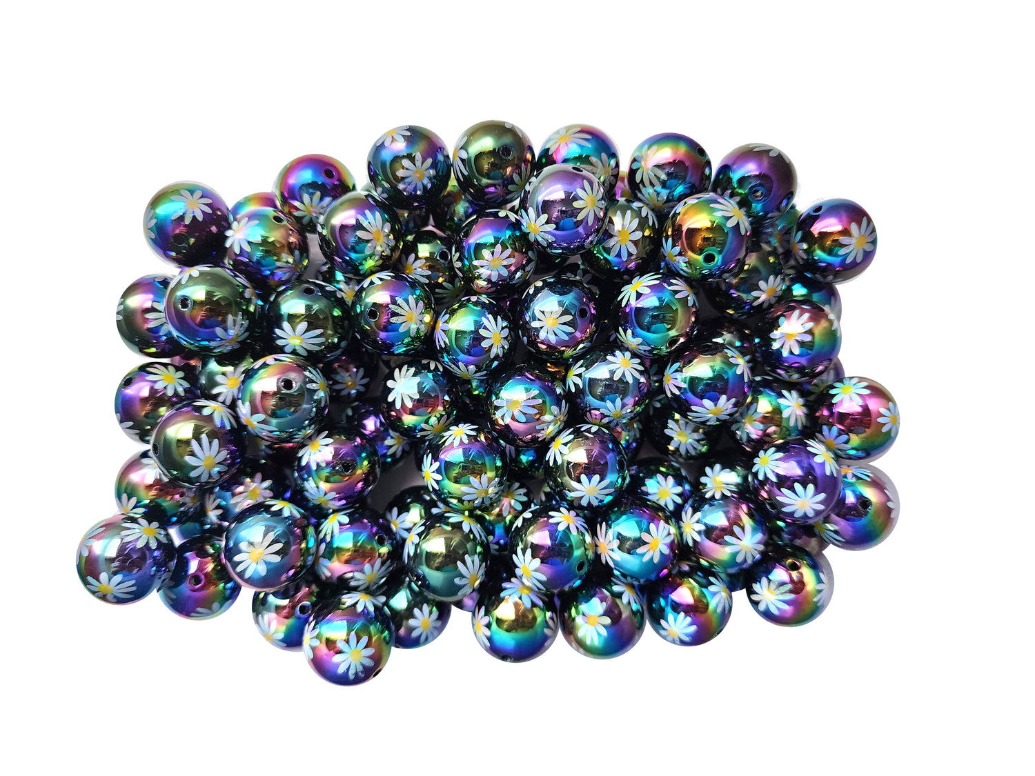 black daisy AB 20mm printed wholesale bubblegum beads