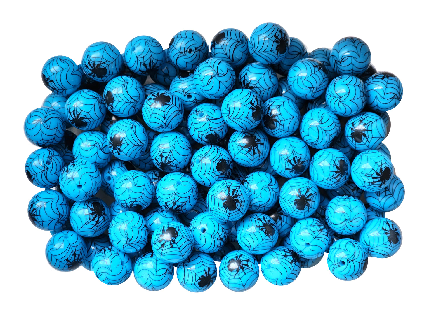 blue black widow spider web 20mm printed bubblegum beads