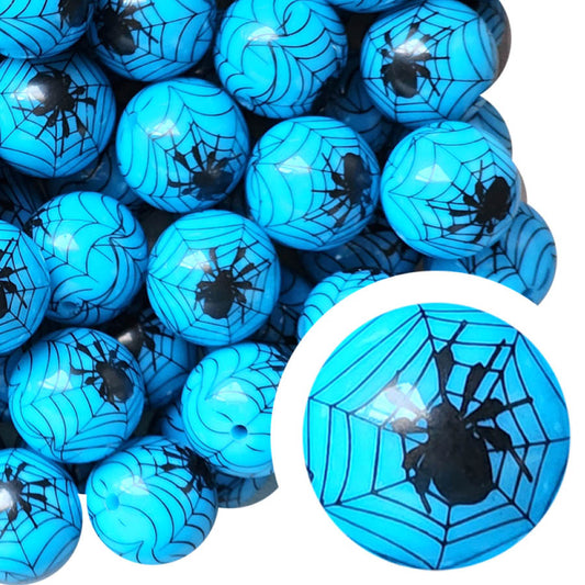 blue black widow spider web 20mm printed bubblegum beads