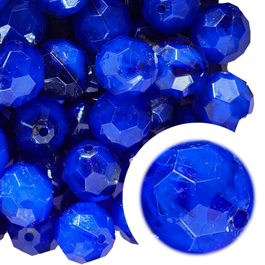 blue faceted smoke 20mm bubblegum beads