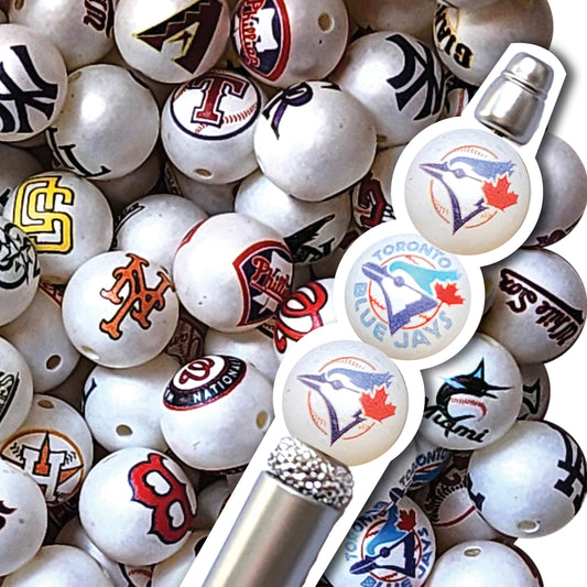 16mm toronto blue jays mlb team logos custom printed bubblegum beads - sold per bead