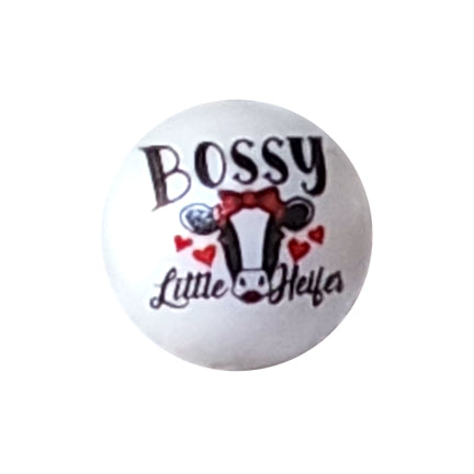 bossy little heifer large print 20mm printed bubblegum beads