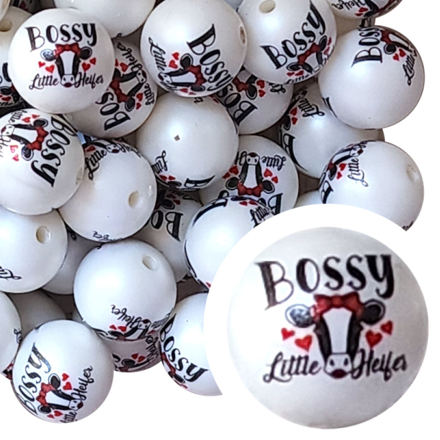 bossy little heifer large print 20mm printed bubblegum beads