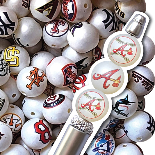 16mm atlanta braves mlb team logos custom printed bubblegum beads - sold per bead