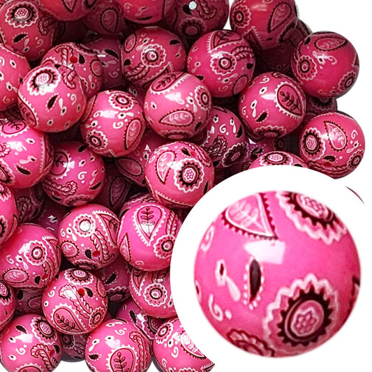 bright pink bandana 20mm printed bubblegum beads
