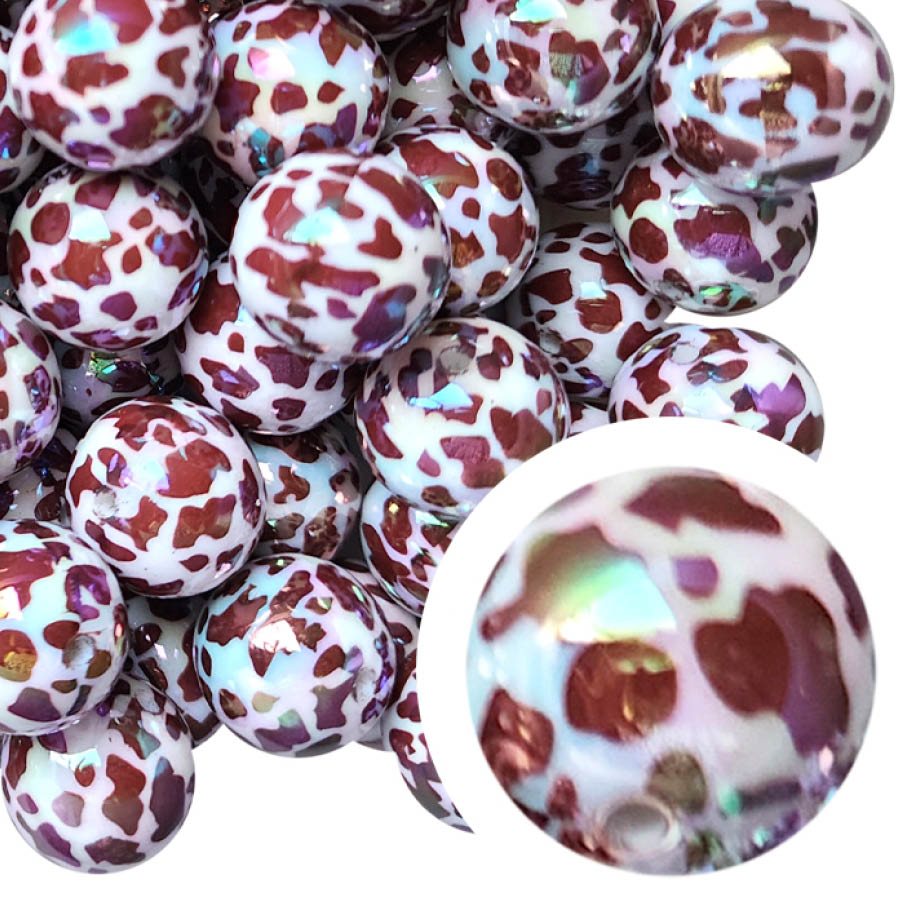 brown cow AB 20mm printed wholesale bubblegum beads