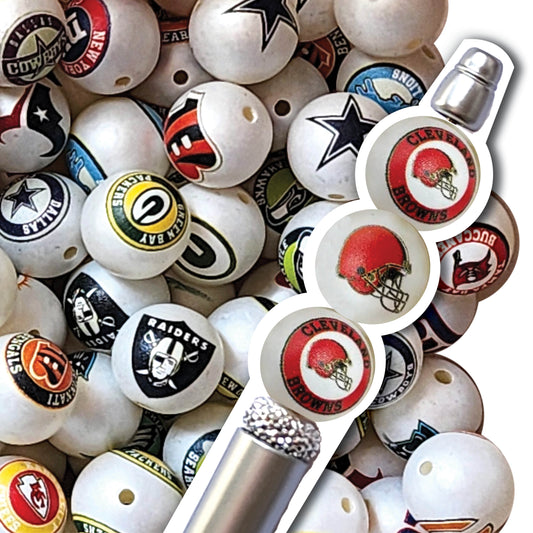 16mm cleveland browns mix nfl team logos custom printed wholesale bubblegum beads