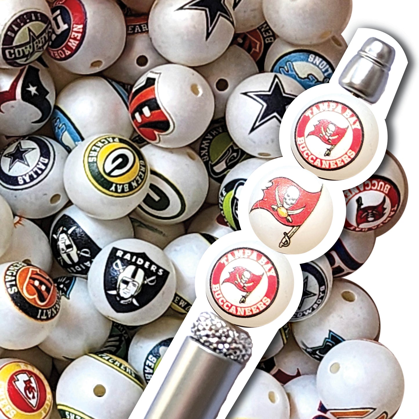 16mm tampa bay buccaneers nfl team logos custom printed bubblegum beads - sold per bead