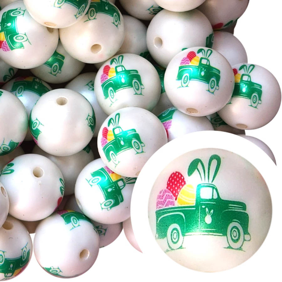 bunny pickup truck 20mm printed bubblegum beads