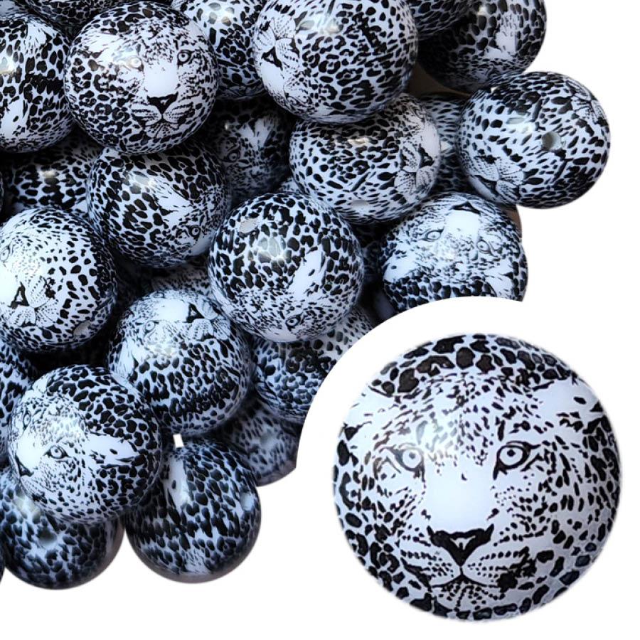 cheetah face 20mm printed bubblegum beads