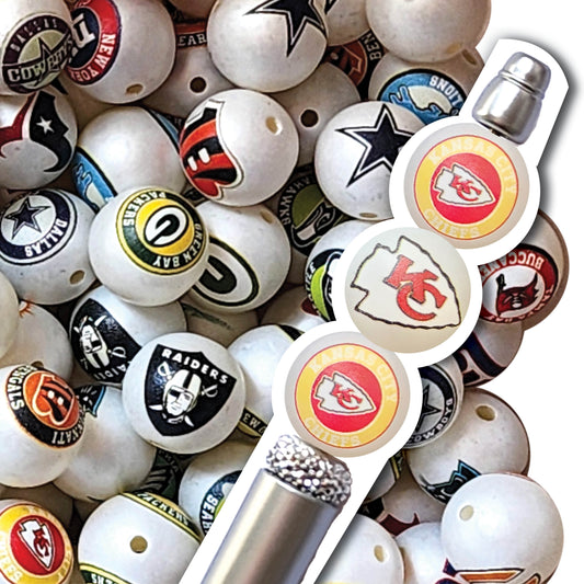 16mm kansas city chiefs nfl team logos custom printed bubblegum beads - sold per bead