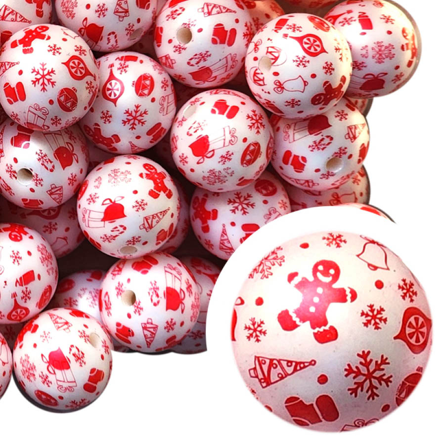 christmas cheer print 20mm printed bubblegum beads