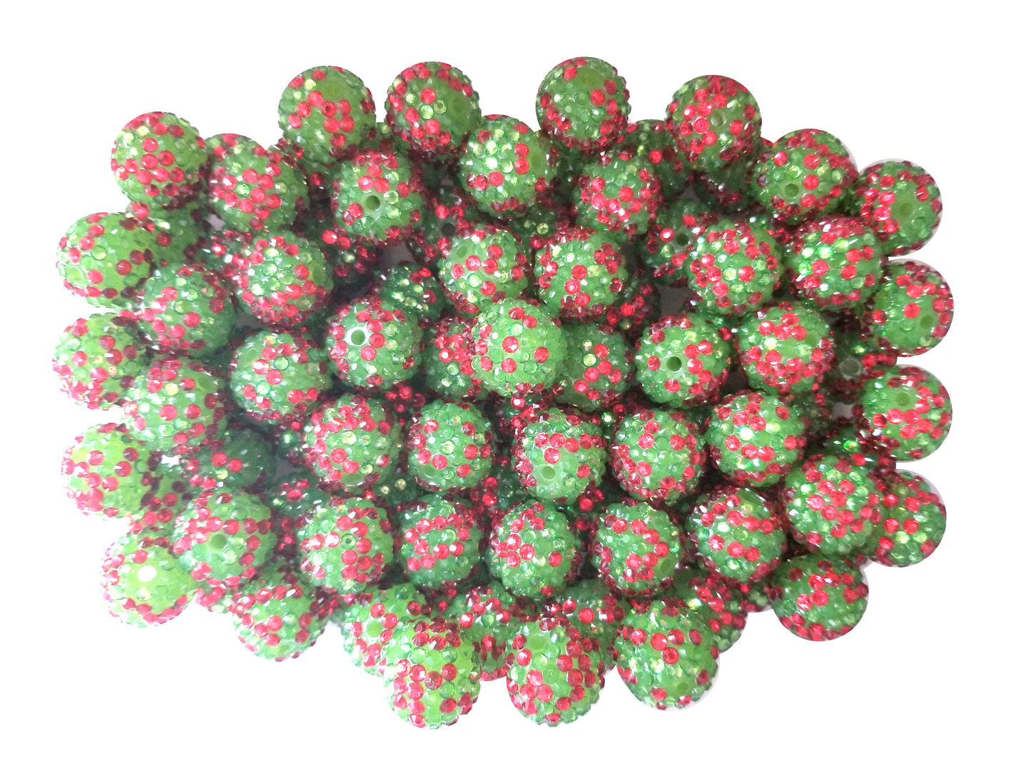 christmas rhinestone 20mm bubblegum beads