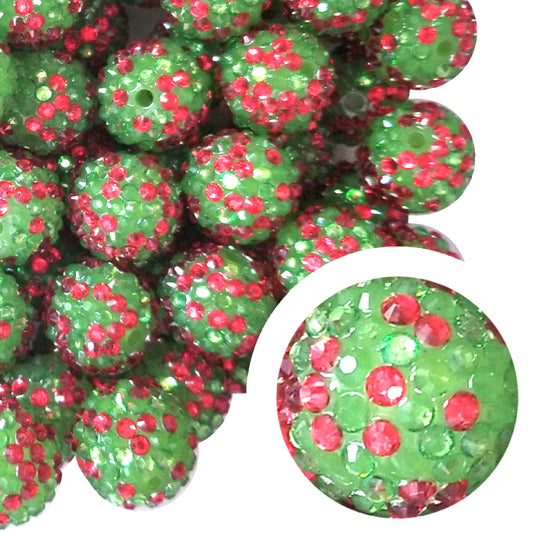 christmas rhinestone 20mm bubblegum beads