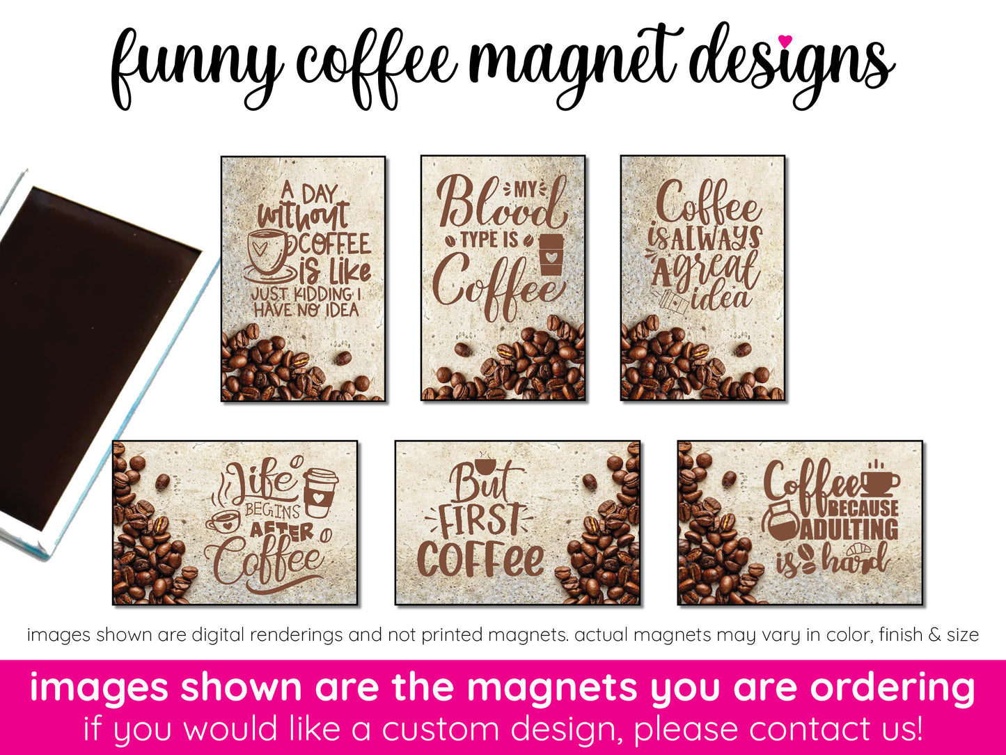 6 pack coffee lover fridge magnets