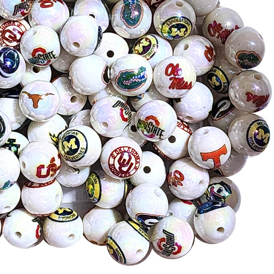 16mm AB college university team logos custom printed bubblegum beads - 20 beads