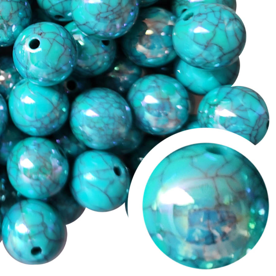 cracked turquoise AB 20mm printed bubblegum beads