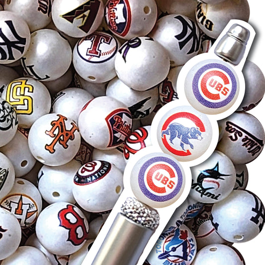 16mm chicago cubs mlb team logos custom printed bubblegum beads - sold per bead