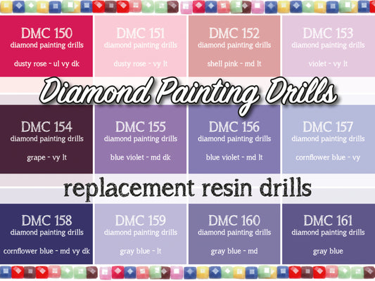 DMC 150, 151, 152, 153, 154, 155, 156, 157, 158, 159, 160, 161 - Replacement Resin Diamond Drills For Diamond Painting Kits