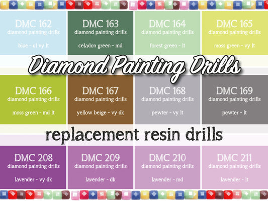 DMC 162, 163, 164, 165, 166, 167, 168, 169, 208, 209, 210, 211 - Replacement Resin Diamond Drills For Diamond Painting Kits