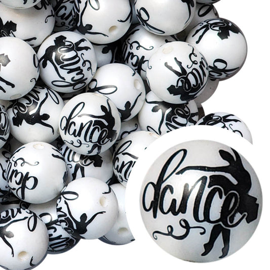 dance large print 20mm printed bubblegum beads