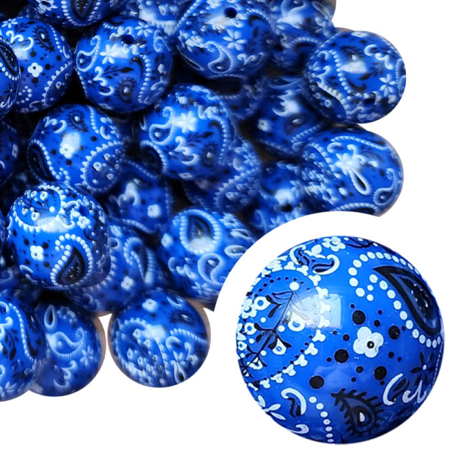 dark blue bandana 20mm printed wholesale bubblegum beads