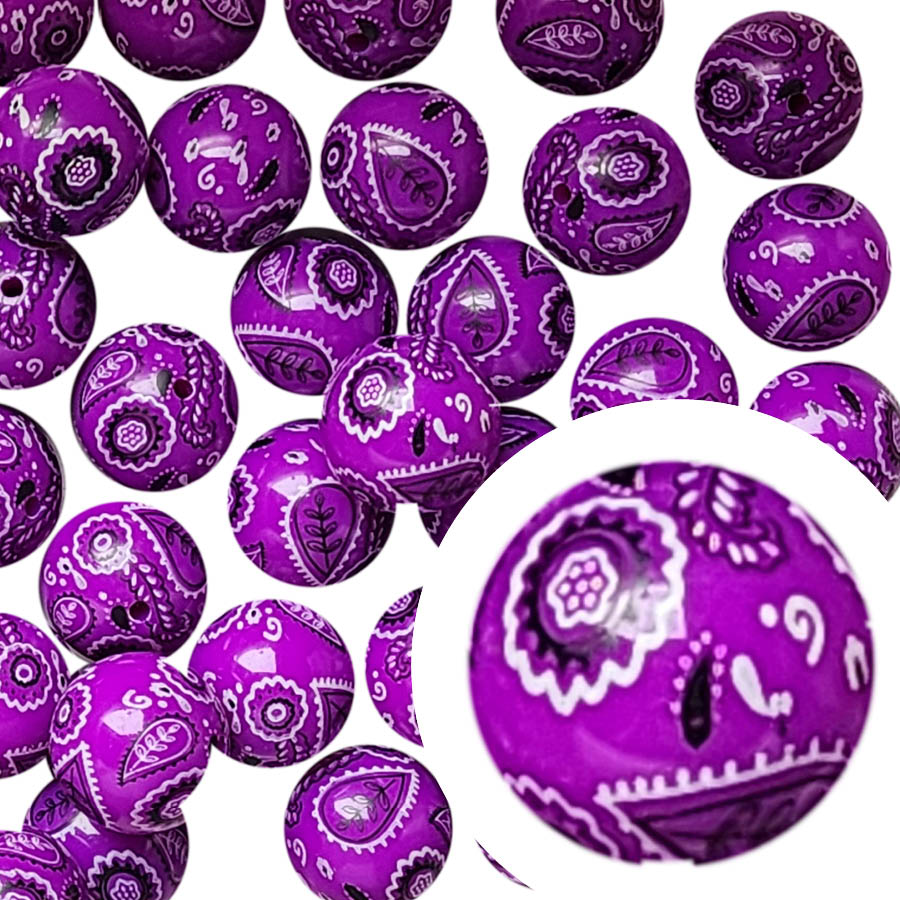 dark purple bandana 20mm printed bubblegum beads
