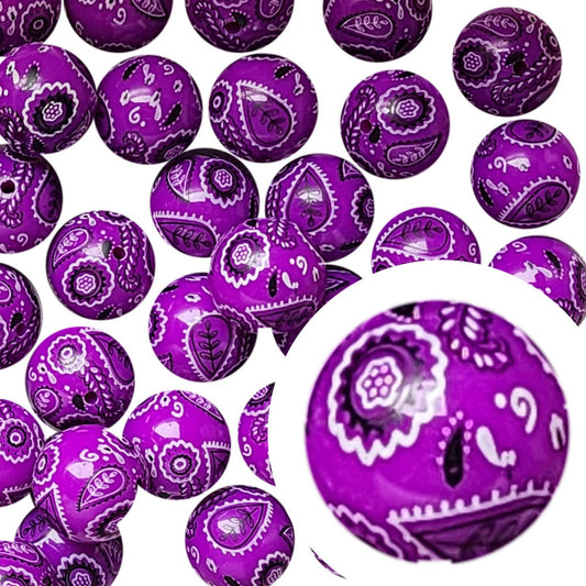 dark purple bandana 20mm printed bubblegum beads